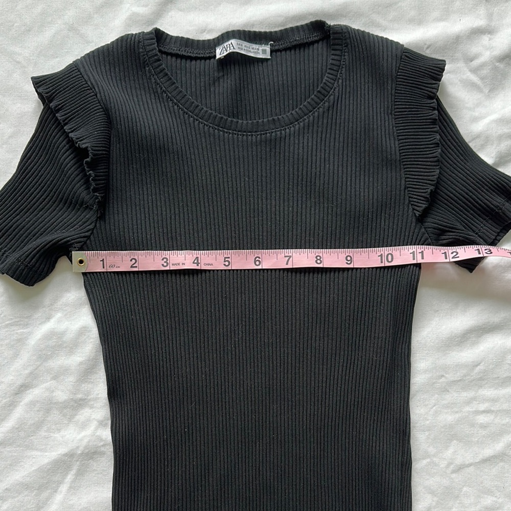 Zara Black Ruffled Sleeve Ribbed Top - Picture 3 of 7